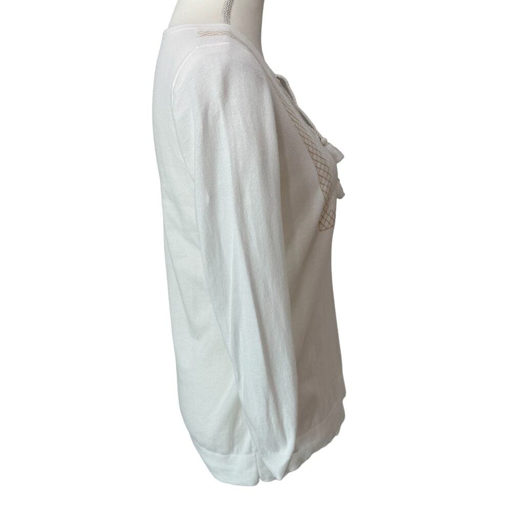 J. CREW Factory Ivory Embroidered Eyelet Boho 3/4 Sleeve Sweater Womens Medium - Picture 5 of 9